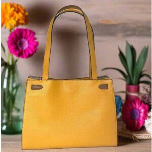 Kate Spade Large Lane Satchel Shoulder Bag Yellow Pebbled Leather Hobo Rare